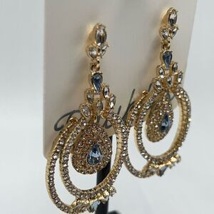 Baubles Gold Blue & Clear Austrian Crystal Chandelier Earrings